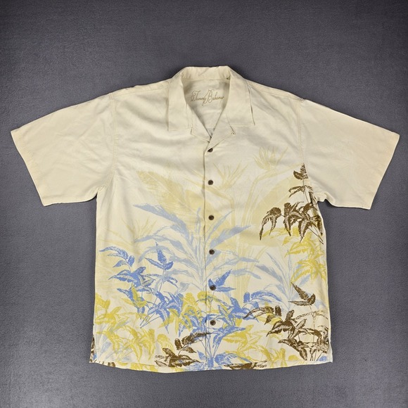 Tommy Bahama Silk Shirt Men Large Short Sleeve Hawaiian Palm Leaves Beach Cruise - Picture 2 of 11